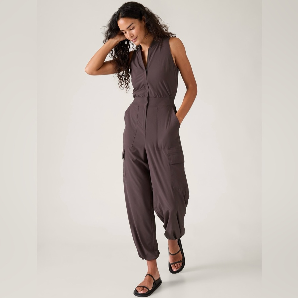 Athleta Brooklyn Utility Jumpsuit in Dark Taupe 4 Tall